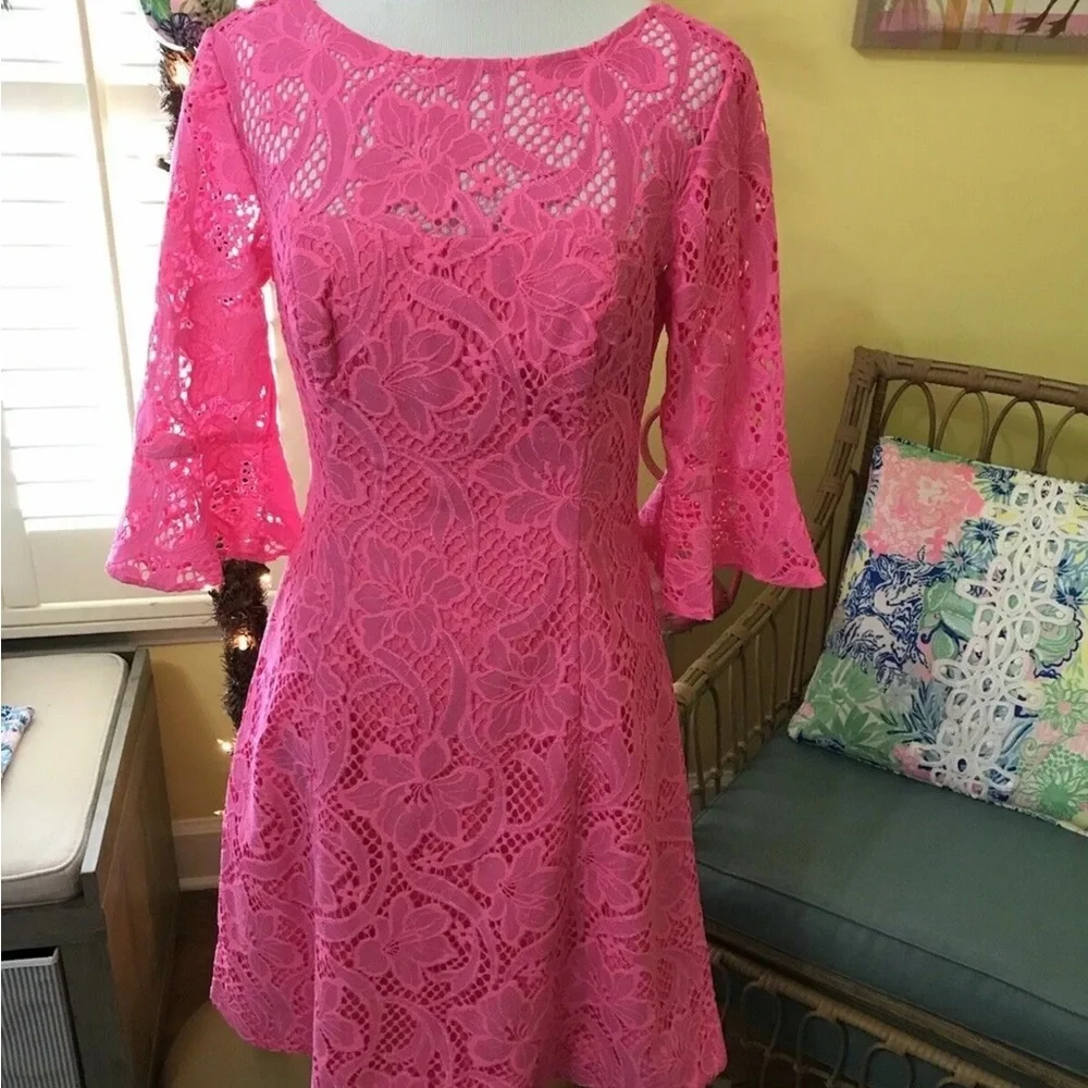 Lilly Pulitzer NWT Allyson Dress Pink Tropics Floral Lace $278 Size 0,2 - Picture 4 of 13